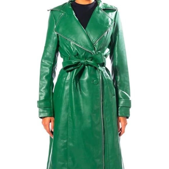 Miz Money Green: Unzipped Belted Vegan Leather Trench Jacket XL - Picture 5 of 9
